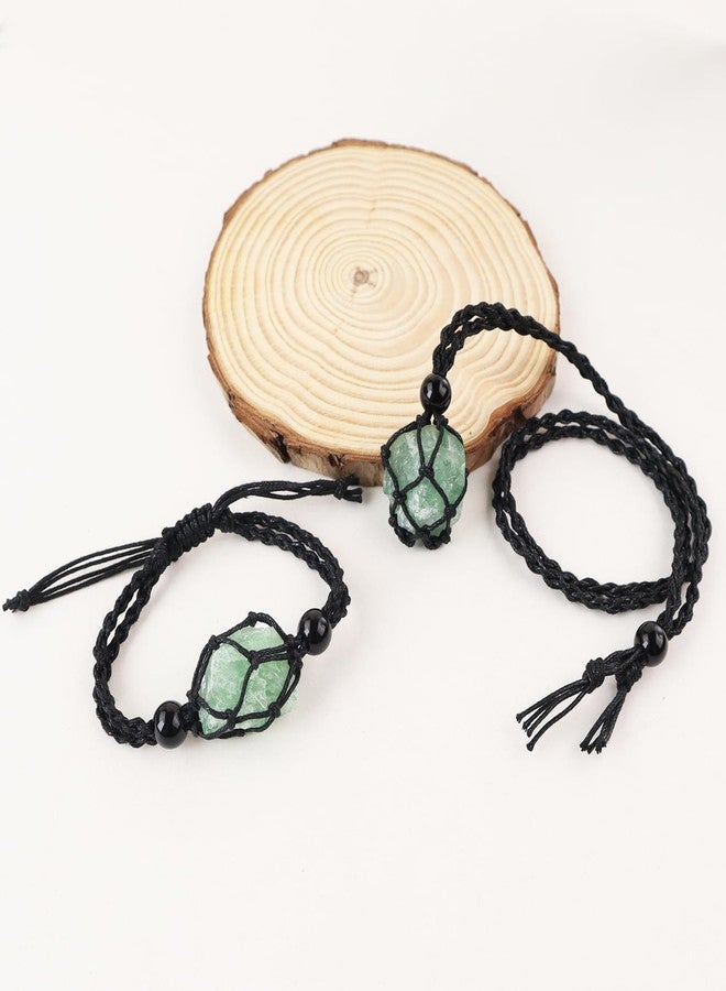 Anjiucc Handmade Natural Gemstone Crystal Pendant Necklace and Bracelet Set Handwoven Necklace, Adjustable Length (Green Fluorite Set) - Image 3
